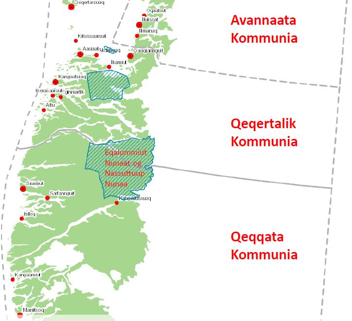 Kort med det mulige nationalparkområde Eqalummiut Nunaat og Nassuttuup Nunaa i Vestgrønland
